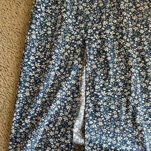 Blue and White Floral Long Skirt with Slit in Size Small